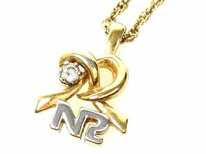 ニナリッチ　NINA RICCI　ロゴ　1Pストーン　リボンデザイン　ネックレス　シルバーカラー×ゴールドカラー　YAS-10710