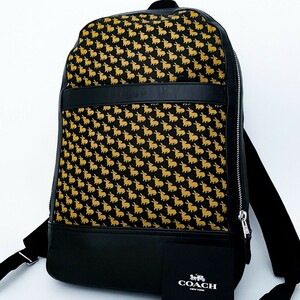 1 jpy # super-beauty goods #COACH Coach canvas total pattern . rucksack bag business high capacity A4 lady's men's leather black black yellow 