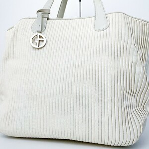 1 jpy ~# super-beauty goods #ARMANIjoru geo Armani Logo charm tote bag business high capacity A4 lady's men's leather white 