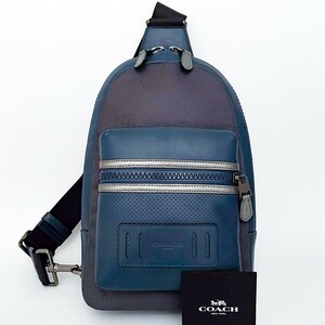 1 иен # не использовался класс #COACH Coach парусина плечо сумка "body" mesenja- бизнес большая вместимость женский мужской кожа темно-синий темно-синий 