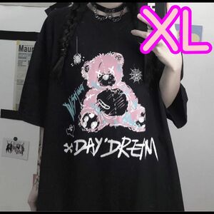 原宿系 Tシャツ 熊 DayDREAM 半袖　闇かわ　ゴスロリ 韓国 ブラック XL 