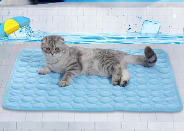 冷感マット　暑さ対策　ひんやり　接触冷感 ペット　クールマット 犬　猫　夏用　ペットマット　洗濯可 S ブルー