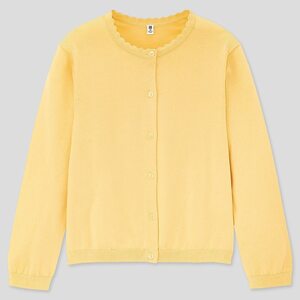 新品タグ付き ユニクロ UNIQLO ガールズ GIRLS キッズ UVカットスーピマコットンクルーカーディガン 長袖 上質 日焼け対策 160イエロー黄色