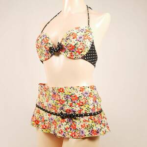 5456 beautiful goods lady's swimsuit ... floral print print wire bikini 3 point set 9M size black group anonymity delivery 