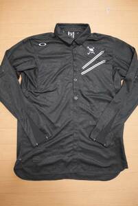 OAKLEY オークリー 長袖メッシュシャツ XL ゴルフウェア 立体裁断 スカル ブラック サイズXL 美品