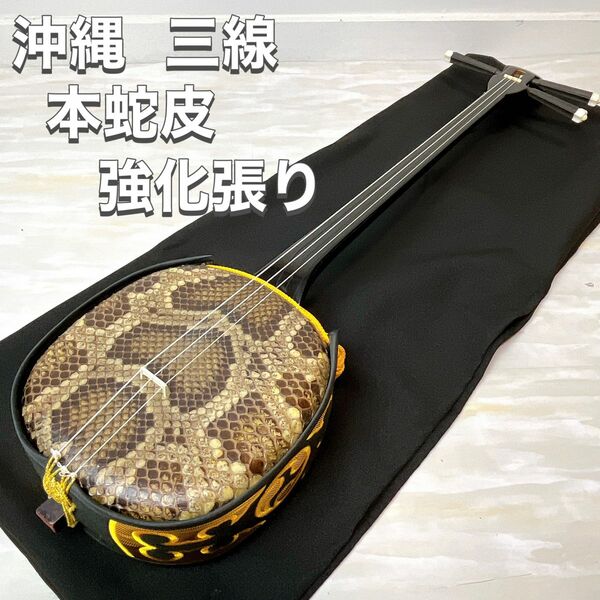 沖縄 三線 蛇皮 強化張り 和楽器 弦楽器 ケース 爪 付