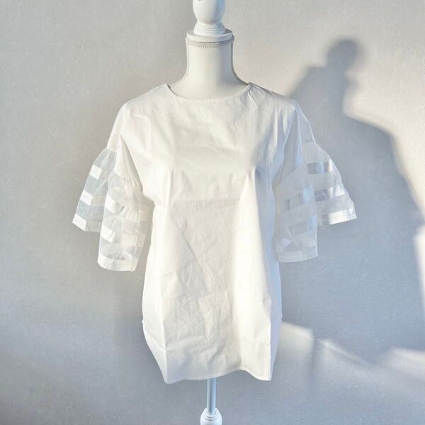 【新品】オーガンジーラインスリーブトップス ホワイト