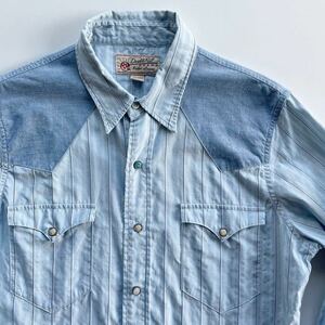 【希少】RRL “Striped Western Shirt” M ストライプ シャンブレー インディゴ ウエスタン シャツ Ralph Lauren ヴィンテージ