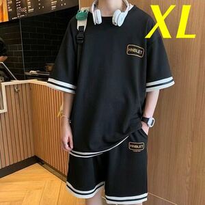 セットアップ　上下セット　XL LL ルームウェア　部屋着　夏服 Tシャツ ブラック 半袖 