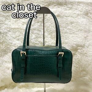  прекрасный товар кошка in The шкаф черный ko type вдавлено . натуральная кожа ручная сумочка зеленый 
