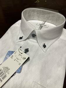 renoma　HOMME☆半袖　白織柄台衿付きプルオーバースタイルシャツ　M(首39㎝)　ボタンダウン　クールマックス素材