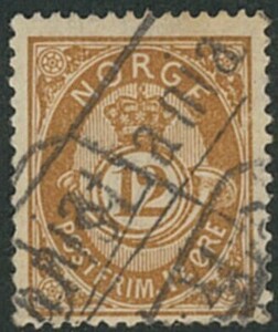 外国切手　ノルウェー　使用済み　1882-93年　ポストホルン王冠　12o（42）
