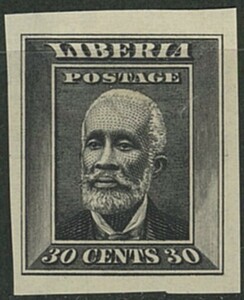 外国切手　リベリア　未使用　1909-12年　30ｃ　ブラックプリント無目打　1種　OH