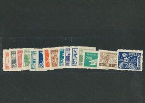 外国切手　未使用　韓国　1948-4年 通常 15種 ヒンジ跡なし