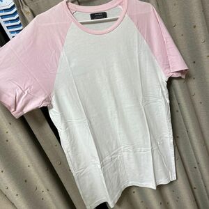 夏T①①ベルシュカBershkaクールネックTシャツ　半袖　ホワイト／ピンク　M