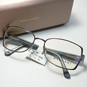 【bgeg42】新品　BVLGARI　ブルガリ　メガネフレーム　眼鏡　シルバー×ネイビー　紺　BV247G　フルリム/スクエア　チタン　イタリア製 