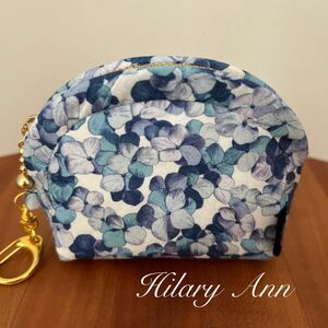 ★W10ハンドメイド リバティタナローン Hilary Annヒラリーアン小銭入れ 小物入れ コインケースポーチ ファスナー 花柄ワントーン紫陽花