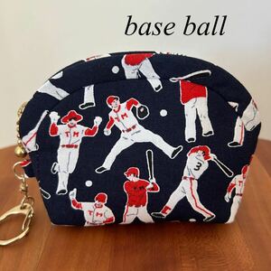 ★W12 ハンドメイド ミニポーチ baseball ベースボール 野球 選手 小銭入れ コインケース 小物入れ ファスナーポーチ カープ スポーツ 黒