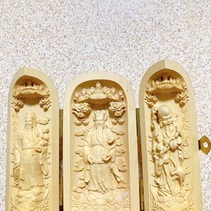 3面開き神様 恭喜發財(お金や幸せを集めてくれる神様)柘植ツゲ