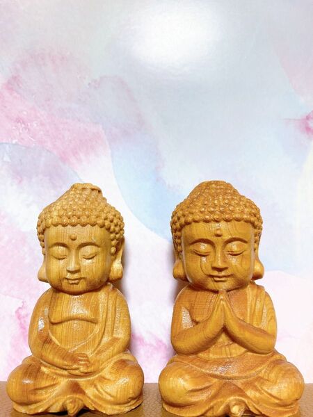 木彫りの仏像様2体セット 仏像 置物 木彫り 座像 木彫 ミニ大仏