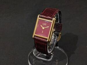 【48455】Cartier カルティエ マストタンク ヴェルメイユ 2975713 手巻き SV925 ボルドー文字盤 赤系 スクエア 純正ベルト レディース 時計