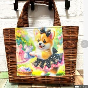 ハンドメイド 一点のみ!コーギー柄のバッグ
