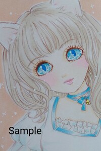 手描きイラスト オリジナル　　猫耳　WHITE