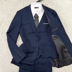 [ new goods * unused ]CEEN suit setup three-piece 3 piece tailored jacket check navy 2XL
