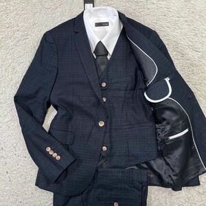 [ new goods * unused ]CEEN suit setup three-piece 3 piece tailored jacket check black gray XL