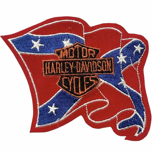 90s USA製 Harley-Davidson ビンテージ パッチ ワッペン ハーレーダビッドソン チョッパー アイロン フラッグ バー&シールド ロゴ