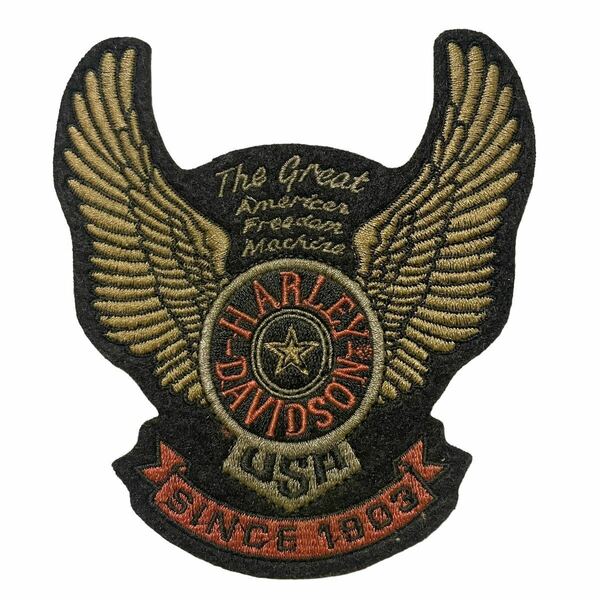 90s USA製 ロゴ エンブレム ワッペン 当時物 Harley-Davidson ビンテージ ハーレーダビッドソン パッチ フェルト ウィング 