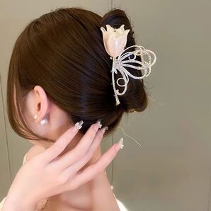 選べる ピンク パープル 紫 チューリップ キラキラ バンスクリップ ヘアアクセサリー 高見え ヘアクリップ バレッタ