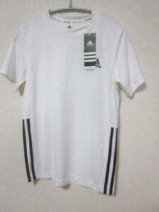 150cm adidas タグ付き未使用 アディダス　Climalite　半袖Ｔシャツ　半Ｔ　白色　黒色3本ライン　ワンポイント 男の子女の子 4495