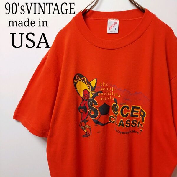 90s USA製 【enchilada】 Tシャツ L オレンジ シングルステッチ 丸胴 ニルヴァーナ メタリカ値下げ可能
