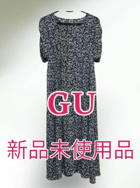 【匿名配送】GU フラワープリント フロントボタン ワンピース(5分袖) Ｌ