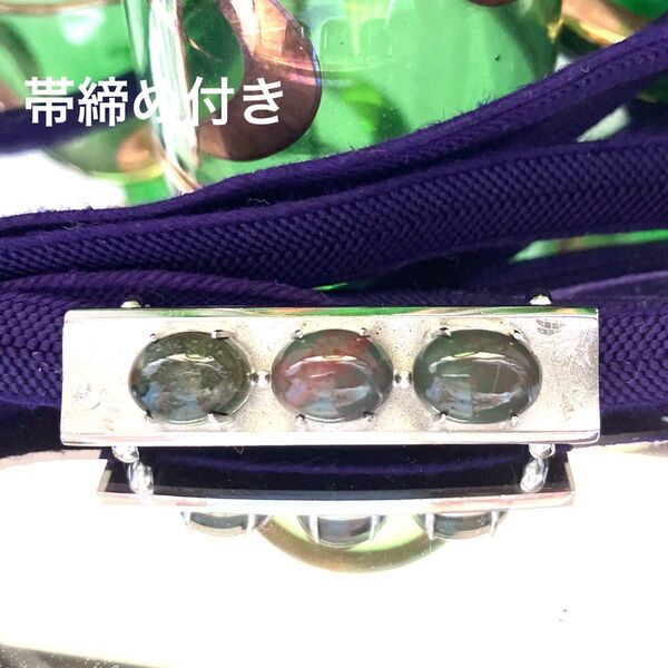 アンティーク 希少な島根県産 出雲碧玉カボションカットの帯留め 三分紐付き 和装小物