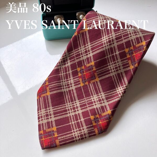 美品 80s vintege YVES SAINT LAURAENT ネクタイ シルク 総柄 ブランドネクタイ