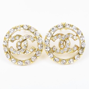 42219*1 jpy start *CHANEL Chanel ultimate beautiful goods here Mark large earrings Vintage gorgeous rhinestone Gold 
