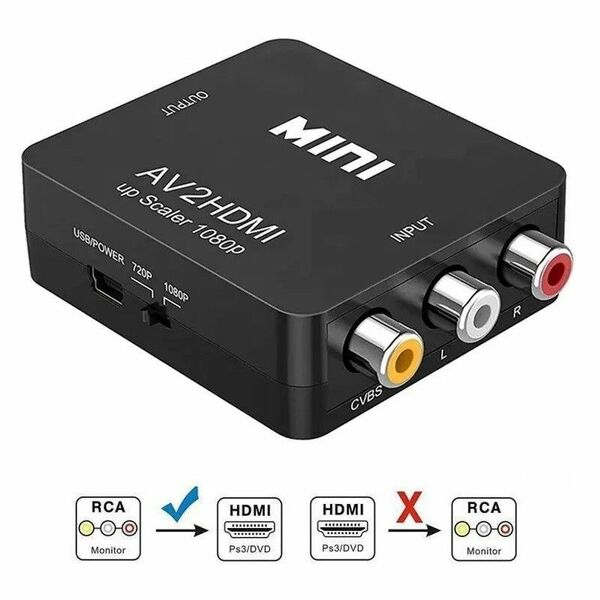 RCA to HDMI変換コンバーター AV to HDMI 変換器 黒色