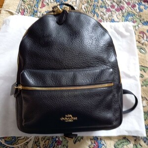  превосходный товар COACH кожа рюкзак сумка чёрный medium размер 
