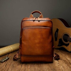  quality guarantee * original leather rucksack men's backpack ti pack high capacity commuting going to school hand dyeing cow leather 