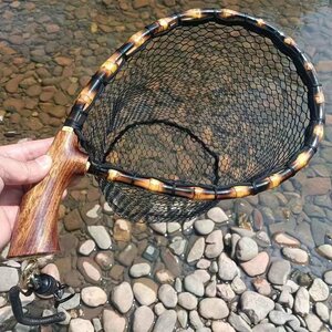  powerful recommendation * light weight sphere net natural bamboo natural tree made landing net scoop net crank steering wheel wood Raver net fly fishing 