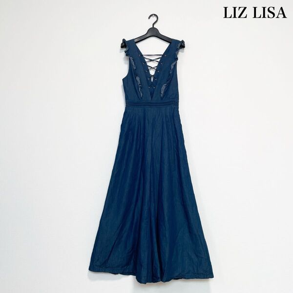 LIZ LISA リズリサ デニム風フリルオールインワン インディゴ 可愛い