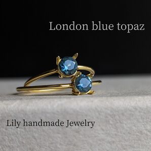 R096* 18kgp ロンドンブルートパーズ ラウンドファセットカット リング