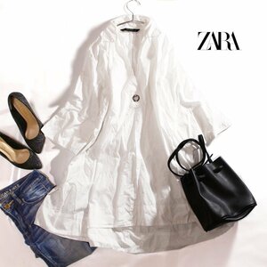 ZARA BASIC ザラ ベーシック 春 夏 ほんのり透け シャツ ゆったり Aライン 長袖 ワンピース シャツワンピース S ホワイト 白 モロッコ