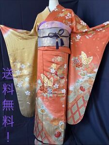  long-sleeved kimono * tall size *[ shide . Sakura . butterfly .] coming-of-age ceremony * graduation ceremony *... party *172.*[ silk ]