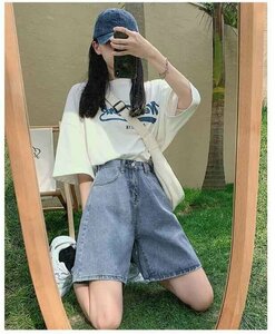  Denim short bread lady's casual summer XL blue 