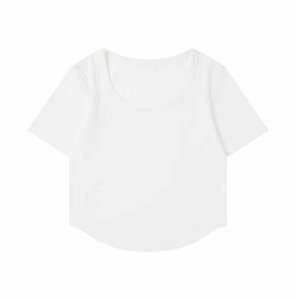 半袖Tシャツ ショート丈シャツ ベースシャツ スクエアネック シンプル レディース 夏服 M ホワイト