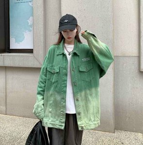 G Jean denim jacket jeans long sleeve switch bai color body type cover put on .. Denim simple XL green 