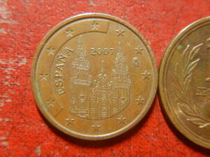 外国・スペイン／５ユーロセント銅張りスチール貨（2007年）　240604